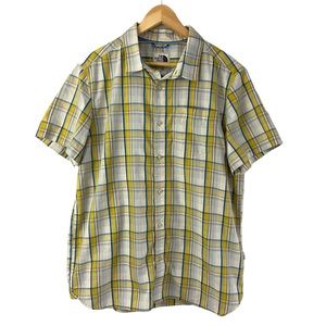 The North Face Men's Short Sleeve Casual Button Down Shirt Yellow Gray Plaid XL